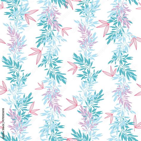 Vector blue pink tropical leaves summer vertical seamless pattern borders set with tropical pink ...