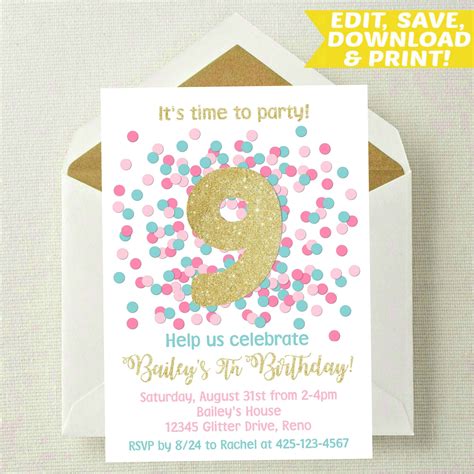 EDITABLE 9th Birthday Invitation 9th Birthday Invite so | Etsy ...