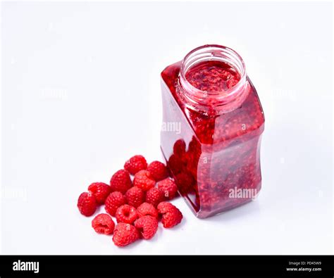 raspberry jam with raspberry isolated on white background Stock Photo ...