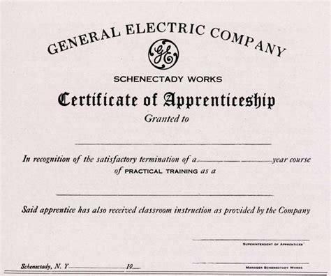 General Electric History: The Shop Apprenticeship System for Boys - Certificate of Apprenticeship