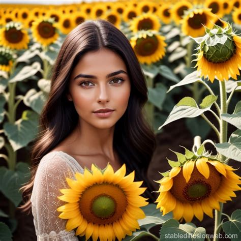 Girl with Birthmark in Sunflower Field | Stable Diffusion Online