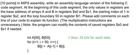 Solved [10 points) In MIPS assembly, write an assembly | Chegg.com