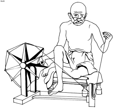 Gandhiji With Charkha Drawing