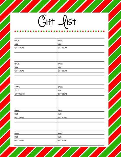 Printable Christmas Gift List