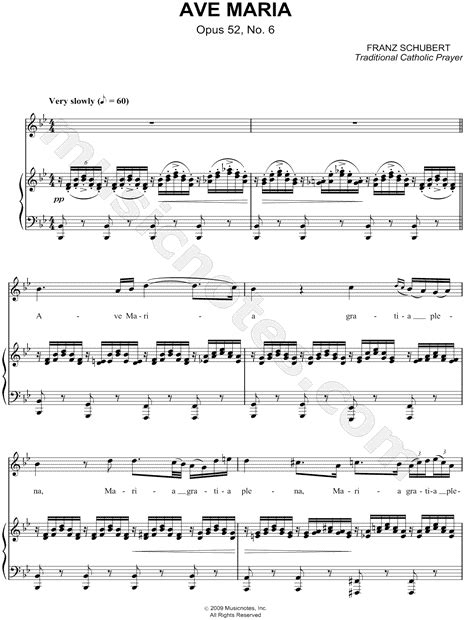 Franz Schubert "Ave Maria - Opus 52, No. 6" Sheet Music in Bb Major ...