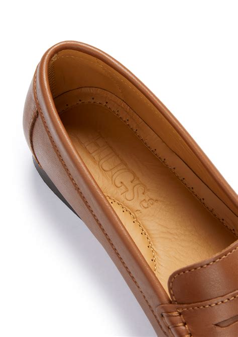 Women's Penny Loafers Leather Sole, tan leather - Hugs & Co.