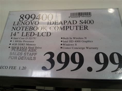 Costco – Lenovo IdeaPad S400 14″ i3-3217U HD 4000 4GB 500GB – $399.98 – 磊语