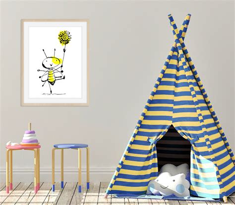 Happy Bee Art Whimsical Digital Download Bee & Flower Print - Etsy