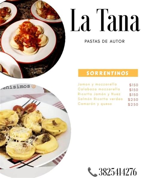 Menu at La Tana restaurant, Argentina