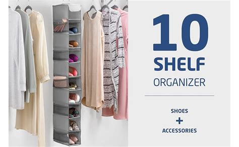 ZOBER Hanging Shoe Organizer, 10-Shelf Shoe Organizer for Closet ...