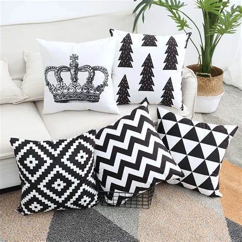 Double Side Black and White Pillow Cover Crown Cushion Cover Home Decor Pillow Decorative Throw ...