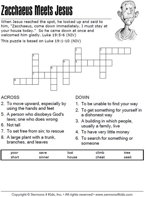 Zacchaeus Meets Jesus Crossword | Sermons4Kids