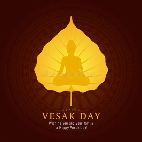 Vesak Day Banner Card With Gold Buddha Sign On Gold Bodhi Leaf Vector Design Stock Vector ...