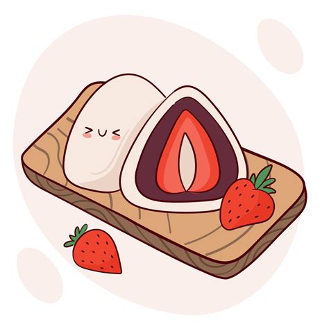 Draw cute kawaii Japan tradition sweet mochi daifuku vector illustration. Japanese asian ...