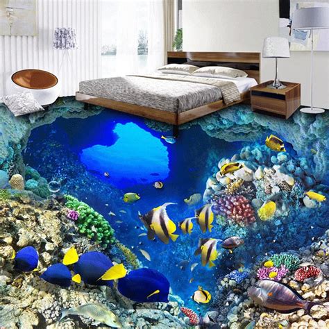 Custom 3D Floor Murals Wallpaper Underwater World Fish Bathroom Floor ...