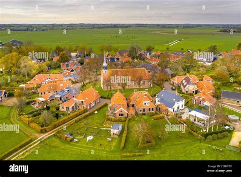 Aerial view of streets in hamlet of Niehove historical dwelling mound ...