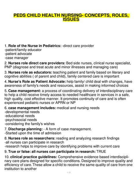 Peds Child Health Nursing- concepts, roles, issues Notes - PEDS CHILD ...