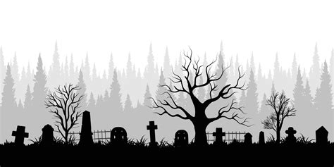 Background of spooky graveyard silhouette with copy space area. Vector ...