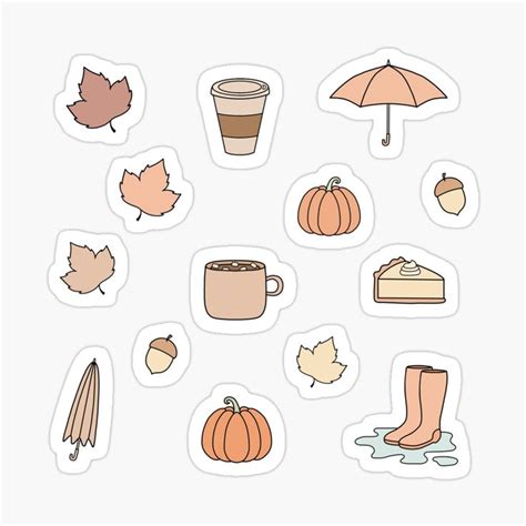 various autumn stickers with leaves, pumpkins, boots and other things ...