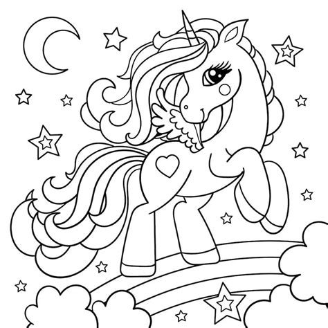 Free Printable Coloring Pages: Unicorn on a Rainbow | Unicorn coloring pages, Cute coloring ...