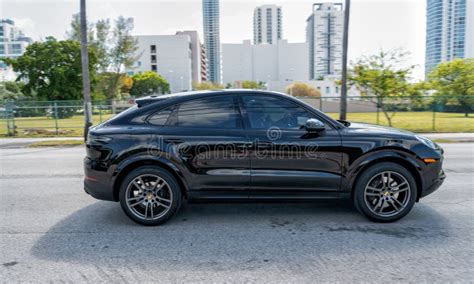 Miami Beach, Florida USA - April 15, 2021: Black Porsche Cayenne, Side View. Sports Crossover ...