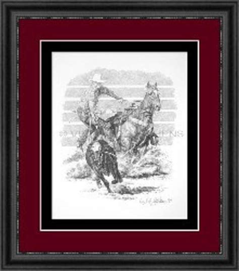 Calf Roping, Drawing of Rodeo Cowboy Calf Roping at the Rodeo, Western ...