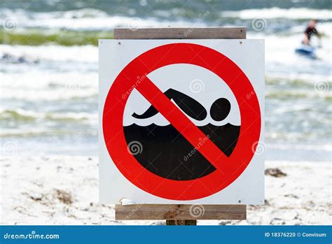 No Swimming Sign On Beach Stock Photo - Image: 18376220