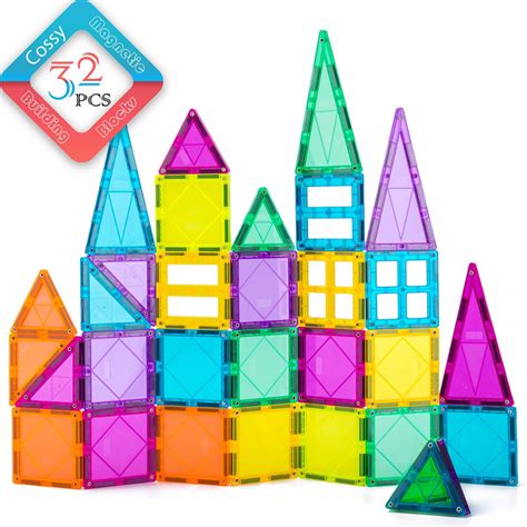 32 Pics Magnetic Shapes Building Tiles – Cossykids | Building blocks, Construction toys, Toys