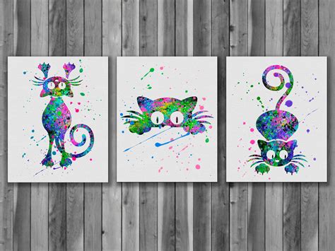 Cats Watercolor Print, Cats Art, Cat Painting, Animal Art, Nursery, Kids Room Decor, Wall Art ...