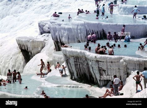 Pamukkale Turkey Spa People Limestone Formation Travertine Terraced ...