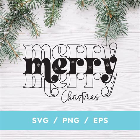 Merry Merry Christmas Outline SVG PNG EPS Cute Christmas - Etsy