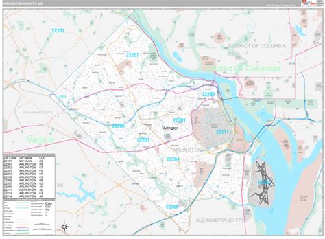 Arlington County, VA Zip Code Map - Premium