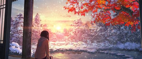 Sunset Anime Landscape Wallpaper 4k Fall Leaves On Ro - vrogue.co
