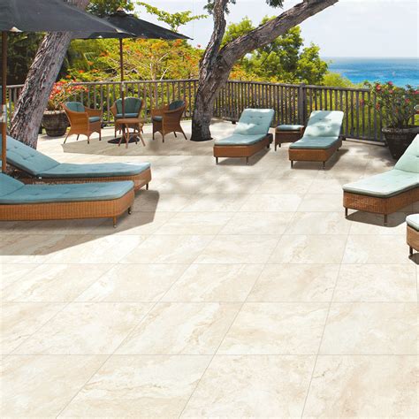 Travertine Look Porcelain Ivory Tile External 600x600x20 | My Tile Market