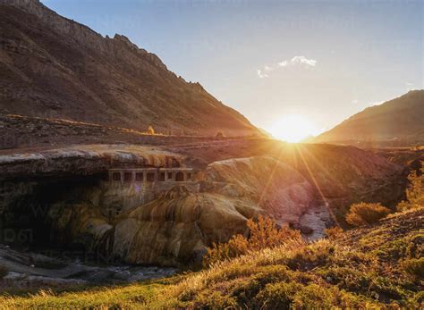 The Inca Bridge (Puente del Inca) at sunset, Central Andes, Mendoza ...