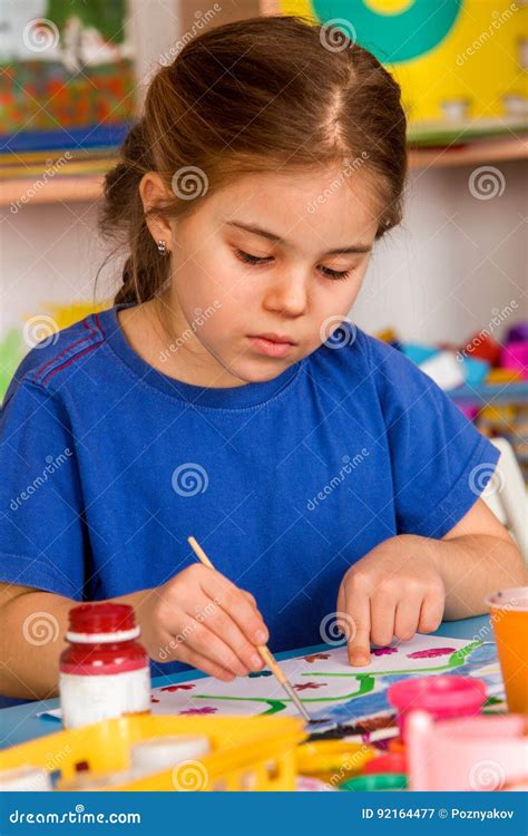 Small Students Girl Painting in Art School Class. Stock Image - Image of paintbrush, drawing ...