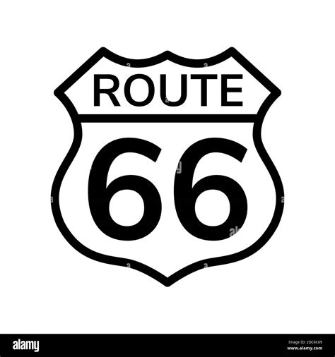 Route 66 sign. Black and white. Outline icon. Isolated object on white. Vector illustration ...