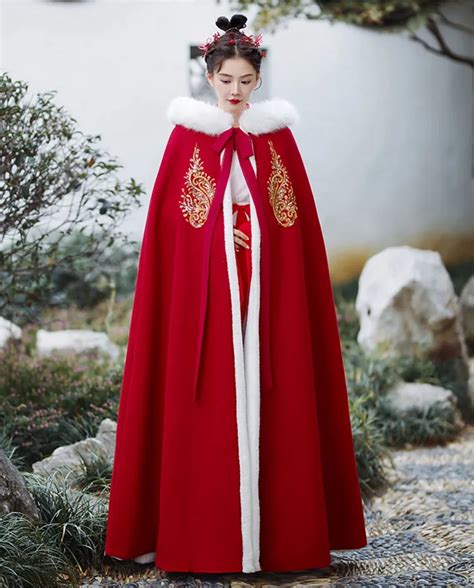 Red Thick Winter Cloak Ancient Style Cape Hanfu Cosplay - Fashion Hanfu