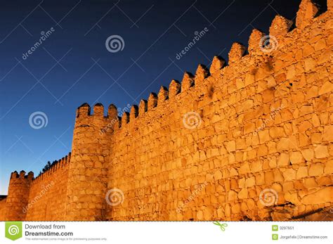 Stone wall at night stock image. Image of monument, avila - 3297651