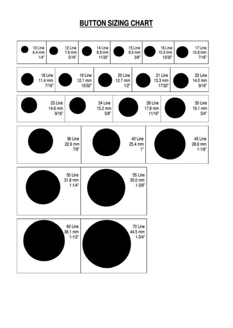 Top Button Size Charts free to download in PDF format