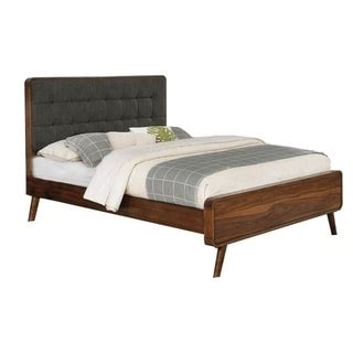 Wooden California King Size Bed with Tufted Headboard, Gray and Brown ...