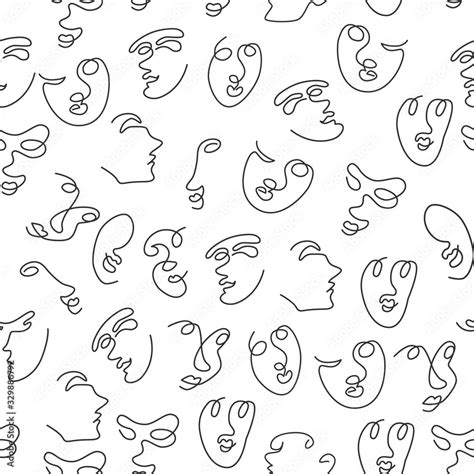 line drawing faces of people - seamless background Stock Vector | Adobe ...