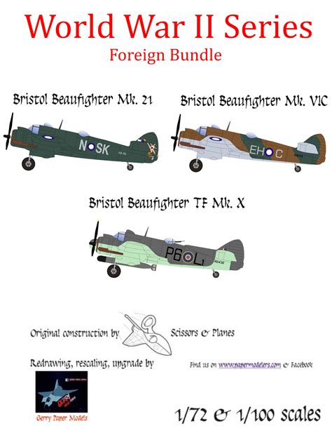 1/72 and 1/100 Bristol Beaufighter RAF Allies (3) Kit Bundle Paper ...