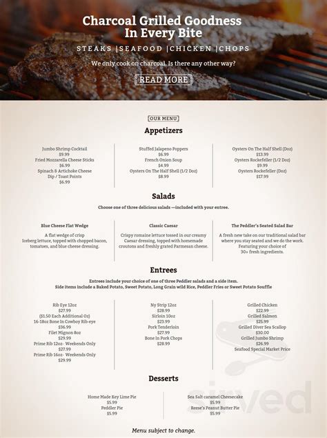 Menu for Peddler Steak House in Spartanburg, SC | Sirved