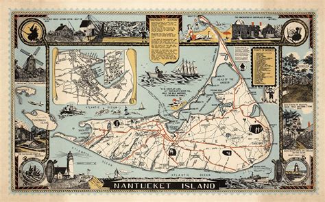 Vintage Historical Pictorial Map Nantucket Island Genealogy Wall Art ...