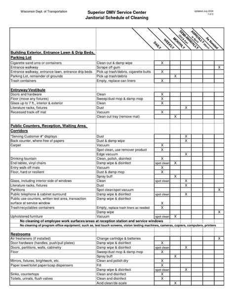 Free Printable Janitorial Checklist Template - Printable Word Searches