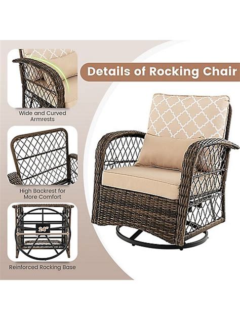 Costway Patio 3pcs Wicker Swivel Rocker Set 2 Rocking Chairs 360 ...