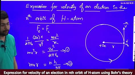 Derivation of expression for velocity of an electron in the nth orbit of H-atom (Bohr's theory ...