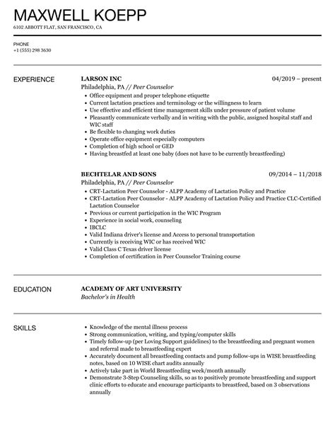 Peer Counselor Resume Samples | Velvet Jobs