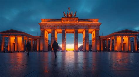 Premium AI Image | historic Brandenburg Gate in Berlin lit up at night